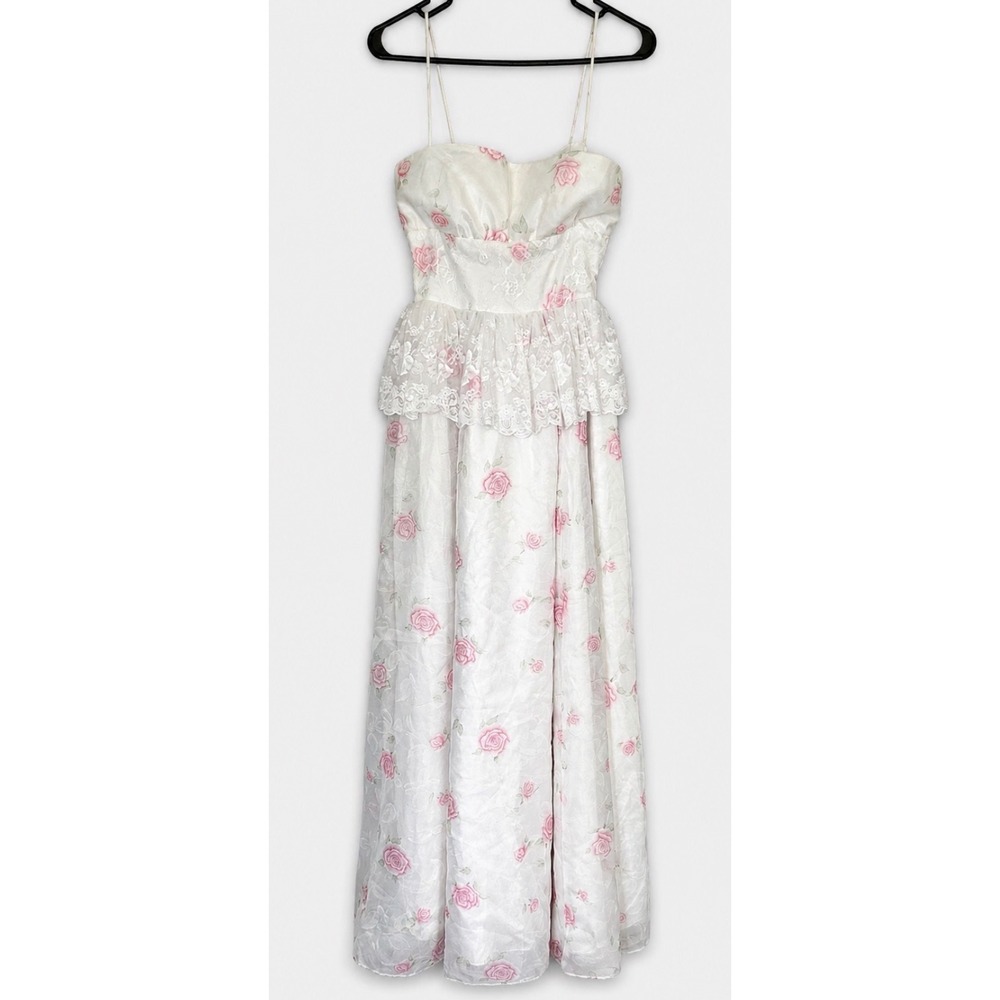 Vintage Gunne Sax Jessica McClintock 5 Floral Lace Maxi homecoming Dress cottage
